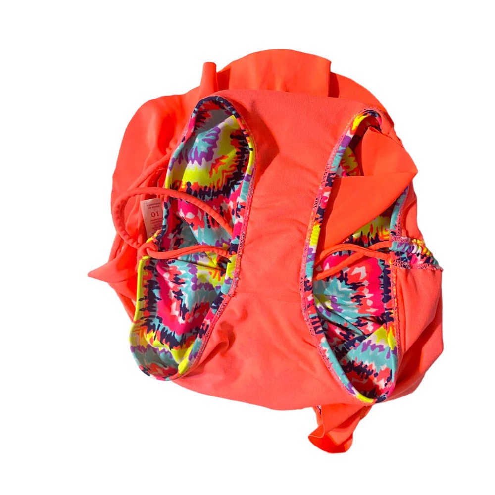 Justice orange blue chevron one piece ruffle off shoulder bathing suit size 10 - Picture 5 of 7